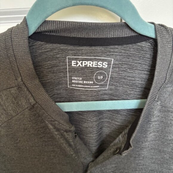 Express Long Sleeve Henley T-Shirt with Mens Small - Gray - Picture 2 of 4